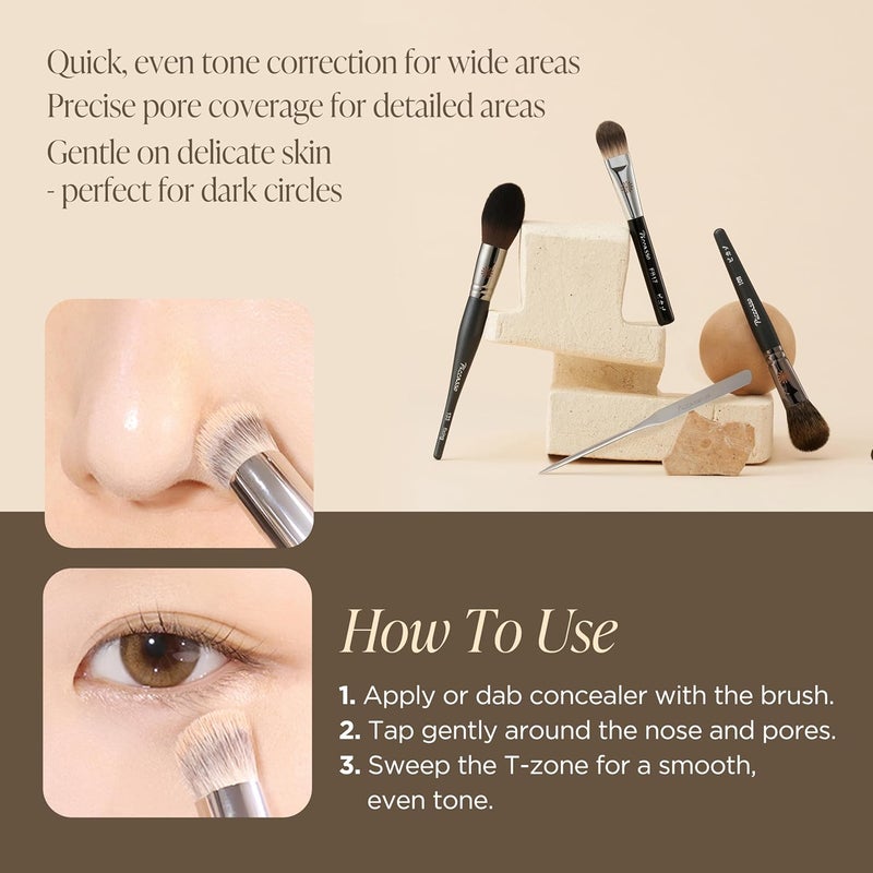 Piccasso 270 Concealer Brush – Large Angled Brush for Face Makeup, Under Eye Concealer, and Liquid Blush, Soft Bristles for Cream and Liquid Products, Korean Makeup Brush for Pore Coverage - Image 4